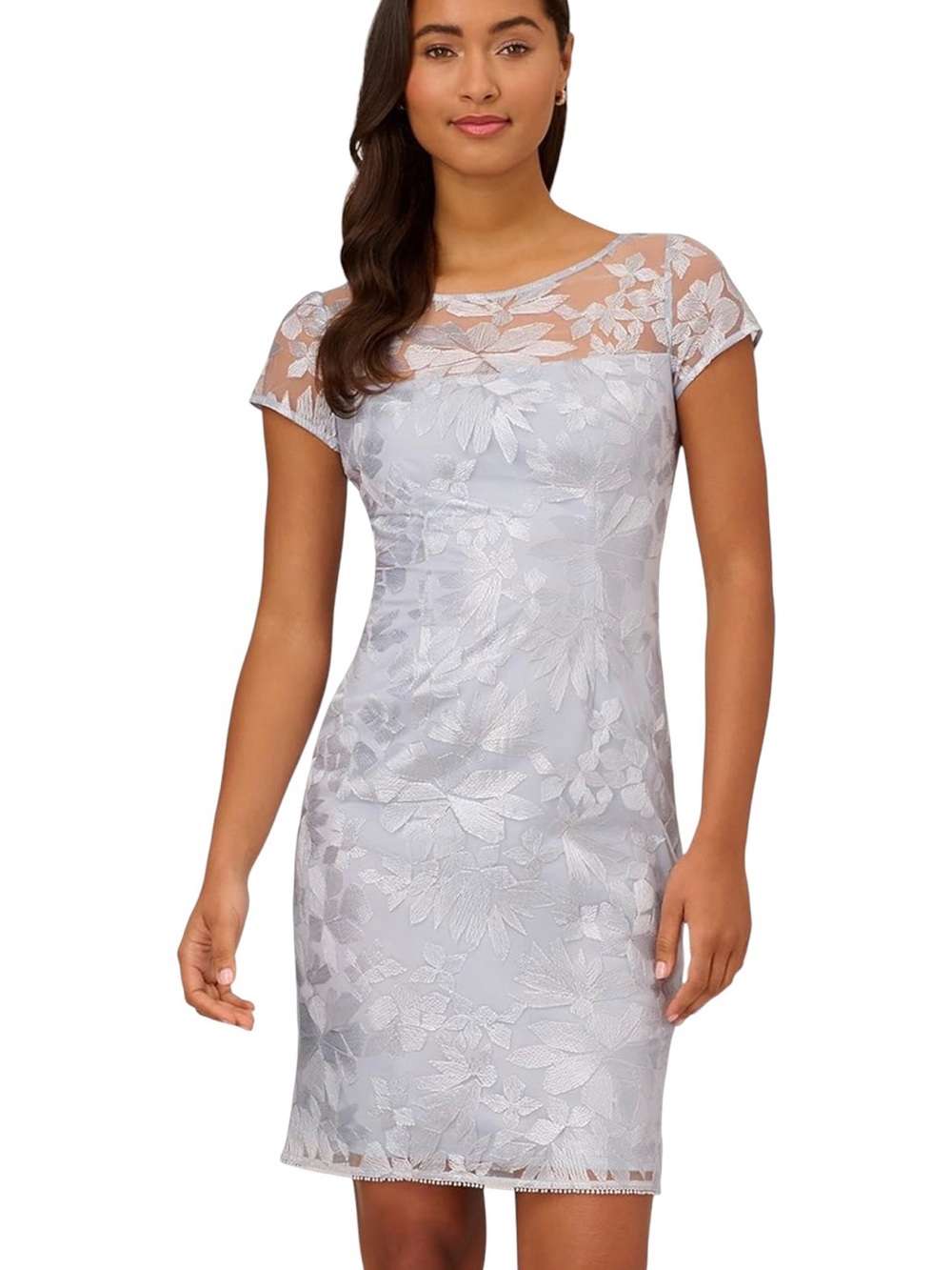 Adrianna Papell Blue Breeze Embroidered Cutout Sheath Dress NWT Size 10 Occasion